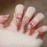 Joskaa Christmas manicure   Fall nails back to school R401-R440 24pcs False Nails Tips with Glitter Design Press on Stick-on Nail Tips for Women and Girls