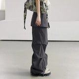 Joskaa American Retro Street Fake Two Piece Cargo Pants Y2k Elastic Waist Ruched Trousers 2024 Summer New Loose Wide Leg