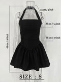 Black Friday Joskaa Fashion Pleated Halter Mini Dress For Women  A-Line Hem Sexy Slim Fit Evening Party Dress Female High Waisted Patchwork