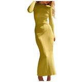 Joskaa Women Long Sleeve Bodycon Casaul Sweater Dress Fall Crew Neck Long Sleeved Temperament Ribbed Knit Maxi Dresses For Slim Fit