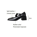 Joskaa 2024 Spring Women Pumps Split Leather Shoes for Women Square Toe Chunky Heel Shoes Retro Mid-Heel Mary Janes Fashion Black Shoes