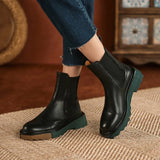 Joskaa NEW Autumn/Winter Fashion Women Boots Thick Heel Two Colors Retro Chelsea Boot Cow Leather Women Platform Boot Flat Women Shoes