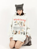 Black Friday Joskaa Kawaii Cartoon Animal Print Hoodies Women Oversized Long Sleeve Cat Graphical Pullovers Casual Vintage Sweatshirt Tops