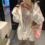 Joskaa Sweet Cute Cat Embroidery Floral Hoodie Jackets 2024 New Loose Cardigan Coat Women Y2k E-Girl Long Sleeve Zipper Tops Mujer