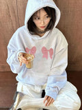 Black Friday Joskaa Kawaii Bow Print Hoodies Women Y2k Long Sleeve Sweatshirt Oversized Sweet Girl Causal Loose Autumn Winter Clothes Ins