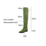 Joskaa NEW Autumn Women Boots Flock Shoes for Women Square Toe Chunky Heel Female Boots Concise Long Boots Women Green Knee High Boots