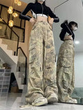 Joskaa American Retro Camouflage Cargo Pants Y2k Grunge High Waist Drawstring Trousers 2024 New Loose Straight Wide Leg