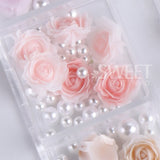 Joskaa 12Grids Champagne Rose Flower 3D Nail Charms Mixed Pearl Beads Nail Art Decoration Part Jewelry Rhinestone Manicure Accessories