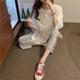 Joskaa Summer Fashion Casual Bell Bottom Jeans 2024 New Split Calf- Length Pants Y2k Grunge High Waist Korean Style Clothing