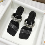 JOSKAA Summer Rhinestones Women Slippers Peep Toe High Heels Stiletto Shoes Women Pumps Women's Mules Transparent PVC Sandals 7cm