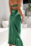 Joskaa Satin Solid Color Strapless Midi Dress