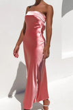 Joskaa Satin Solid Color Strapless Midi Dress