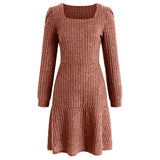 Joskaa Women'S Spring Mini Dress Vintage Solid Square Neck Long Sleeve Casual Party Sweater Dress For Women 2025 Casual Below Knee