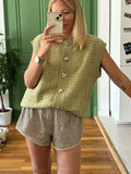 Black Friday Joskaa Casual Knitted Vests Sweater For Women Fashion Button Sleeveless O-neck Cardigan Top Autumn 2024 Lady Versatile Knitwear