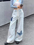 Back To School Joskaa Blue Jeans Plus Size Women Y2k Fashion Loose Butterfly Patchwork Causal High Waist Denim Pants Streetwear Retro Bottoms