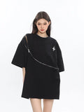 Back To School Joskaa Suede Zipper Black Oversized T Shirt Women Summer Streetwear Harajuku Short Sleeve Tops American Retro Y2k Girl T-Shirts