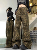 Joskaa Baggy Leopard Print Y2k Jeans Women 2024 New High Waisted Casual Wide Leg Denim Pants Fashion Streetwear Retro Straight