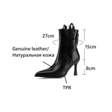 Joskaa NEW Autumn Women Boots Genuine Leather Shoes for Women Pointed Toe Thin Heel Shoes Zip Short Boots Super High Heel Modern Boots