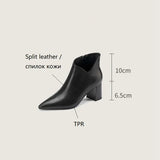 Joskaa NEW Fall Shoes Sheep Suede/Split Leather Boots Pointed Toe Chunky Heel Western Boots Black Ankle Boots Solid Zipper Women Shoes