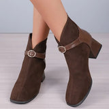 2024 Women's Chunky Heeled Ankle Boots, Solid Color Side Zipper High Heels, Stylish Short Boots