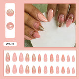 Joskaa Christmas manicure    Fall nails back to school W681-W720 24pcs/Box High Appearance Fake Nails Detachable and Wearable Equipped with Glue