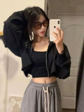 Black Friday Joskaa Goth Print Hoodies Women Retro Harajuku Hip Hop Jacket High Street Zip Up Hoodie Casual Sweatshirt Clothes Y2K Crop Tops