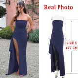 Joskaa Strapless High Stretch Backless Elegant Evening Party Dress Women Pleated Sexy Dress Long Bodycon Summer Dress Vestidos