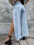 Back To School Joskaa Slit Chain Rhinestone Jeans Woman Loose Casual Cargo Black Pants Femme Streetwear 2024 Summer Long Baggy Y2k Jeans Women