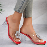 Joskaa Summer Women Pumps Sandals PVC Jelly Slippers Open Toe High Heels Women Transparent Rhinestone Slippers Shoes Heel Clear Sandals