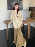 Black Friday Joskaa Elegant Batwing Sleeve Oversized Sweater Women Irregular Knitwear Outerwears Female Vintage Autumn Winter Clothes New