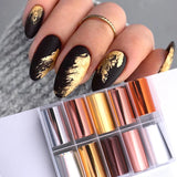 Joskaa 10pcs Gold Silver Metal Mirror Nail Art Foil Metallic Holographic Effect Starry Paper Charm Gel Polish Transfer Sticker Manicure