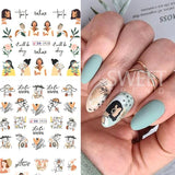 Joskaa 12Pcs/Set Woman Face Design Abstract Nail Art Stickers Flower Letter Leaf Sliders Decals DIY Manicure Decoration Water Stickers