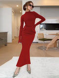 Black Friday Joskaa Half Turtleneck Long Sleeves Maxi Dress Fashion Office Lady Clothing Back Slit Gown Dress Female Solid Streetwear Autumn