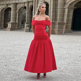 Joskaa Strapless Backless Pleated Elegant Evening Party Dress Women Robes Sexy Dress Maxi Long Bodycon Summer Dress Vestidos