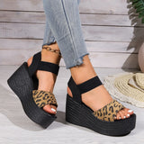 Joskaa Women’s Wedge High Heel Peep Toe Sandals Leopard Platform Sandals Ladies Thick Sole Summer Shoes Espadrilles Zapatillas Mujer