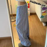 Joskaa Harajuku Colored Stripes Straight Pants Women Low-waisted Drawstring Wide Leg  2024 American Holiday Style New