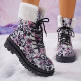 Joskaa 2024 Skull Flower Print High-Top Sneakers Women Boot Autumn Winter Fashion Woman Ankle Boots Adult Mujer Plus Size 43