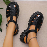 Joskaa Rome Closed Toe Platform Sandals for Women Buckle Strap Thick Bottom Sandals Woman Summer Pu Leather Student Autumn Shoes