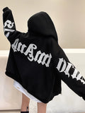 Black Friday Joskaa Letter Printed Zip Hoodie Women Gothic Grunge Punk Hooded Oversize Jacket Coats Streetwear Sweatshirts for Female Tops