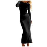 Joskaa Women Long Sleeve Bodycon Casaul Sweater Dress Fall Crew Neck Long Sleeved Temperament Ribbed Knit Maxi Dresses For Slim Fit