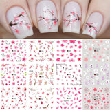 Joskaa 12pcs Sakura Cherry Blossoms Water Nail Stickers Flower Leaf Cat Deer Sliders For Nails Spring Manicure Decorations LYA1621-1632