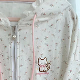 Joskaa Sweet Cute Cat Embroidery Floral Hoodie Jackets 2024 New Loose Cardigan Coat Women Y2k E-Girl Long Sleeve Zipper Tops Mujer