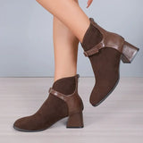 2024 Women's Chunky Heeled Ankle Boots, Solid Color Side Zipper High Heels, Stylish Short Boots