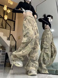 Joskaa American Retro Camouflage Cargo Pants Y2k Grunge High Waist Drawstring Trousers 2024 New Loose Straight Wide Leg