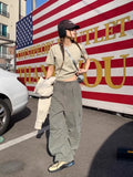 Joskaa Vintage Street American Style Cargo Pants 2024 New Pocket Straight Trousers Y2k Grunge High Waist Loose Wide Leg