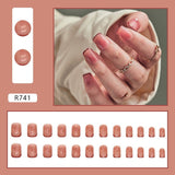 Joskaa Christmas manicure   Fall nails back to school R681-R760 High Appearance False Nails 24pcs Per Box Detachable and Wearable Fake Nails Equipped with Glue