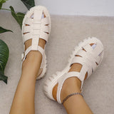 Joskaa Rome Closed Toe Platform Sandals for Women Buckle Strap Thick Bottom Sandals Woman Summer Pu Leather Student Autumn Shoes