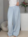 Joskaa 2024 Early Autumn Simple Striped Ruched Pants Y2k Elastic Waist Loose Wide Leg  Fashion All-match Straight Trousers