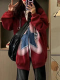 Back To School Joskaa Y2K Zip Up Hoodie Women Sweet Star Graphics Sweatshirts Fashion Red Oversized Sport Coat Grunge Female Harajuku Clothes