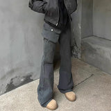 Joskaa American Style Street Gray Cargo Pants Y2k Grunge High Waist Straight Flare  2024 Spring New Loose Wide Leg